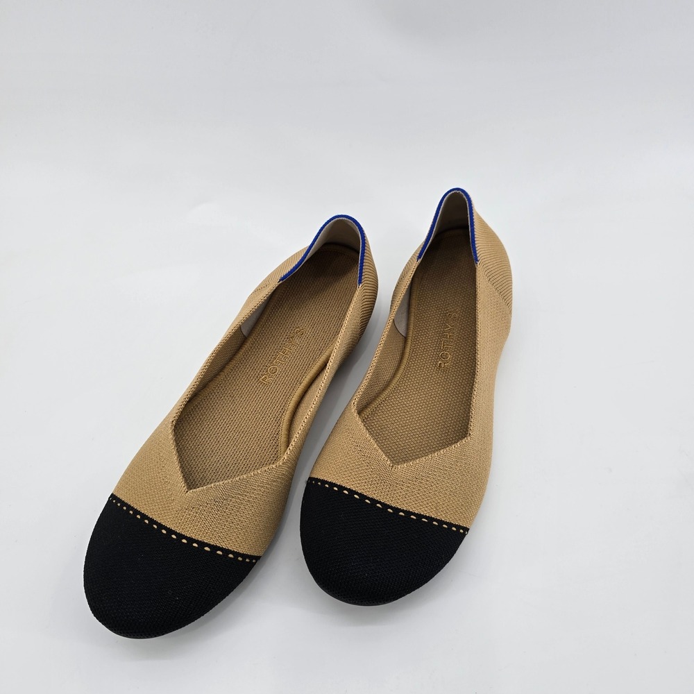 Rothy's The Point Women's Cap Toe Knit Flats Tan Black Size 11